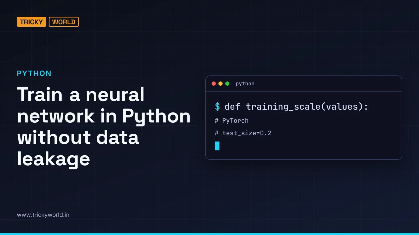 Separated data groups and a neural network illustrate training-only scaling and leakage-free evaluation in Python.