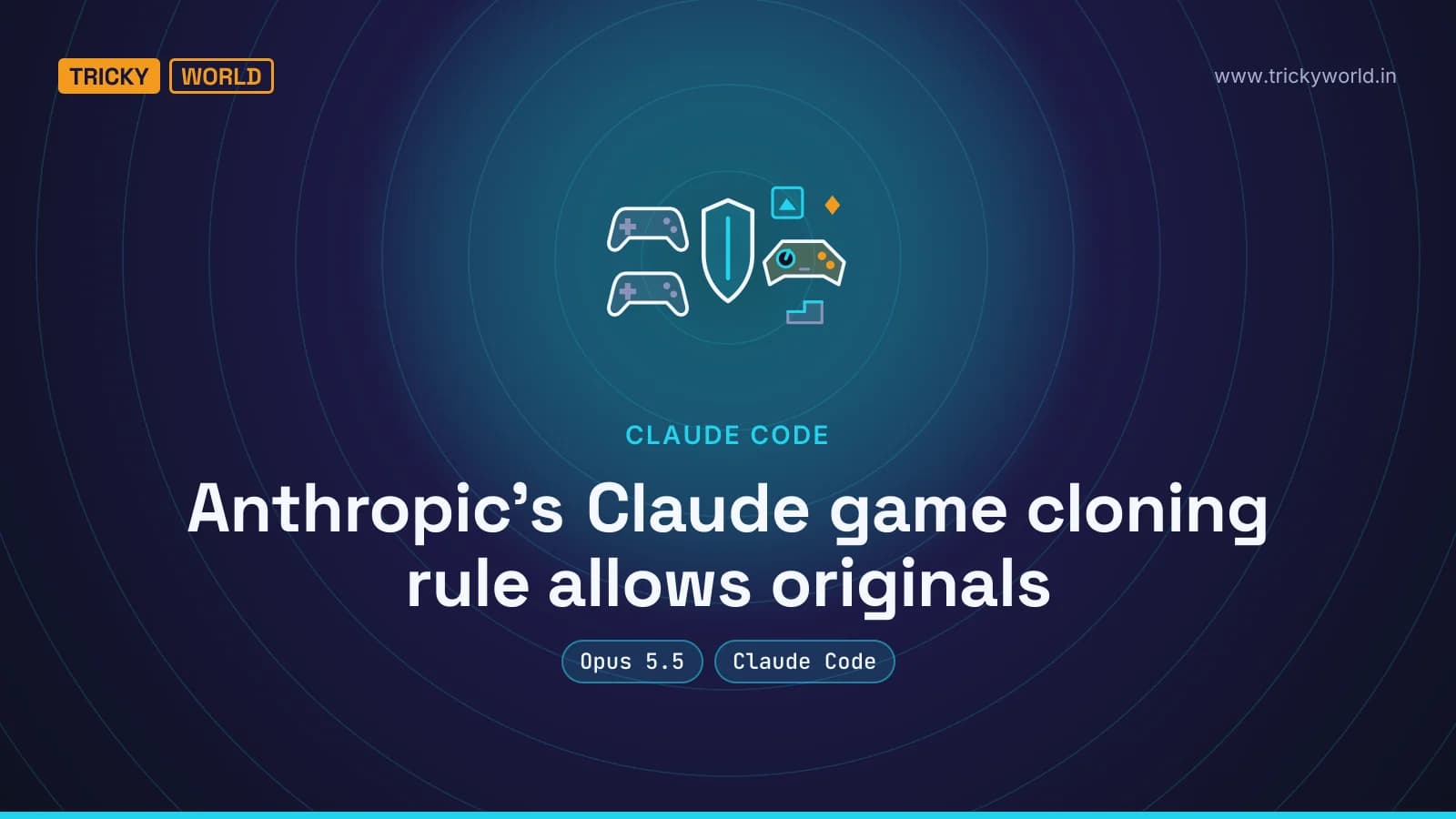 A shield separates copied game designs from original assets, illustrating Claude's game cloning restriction